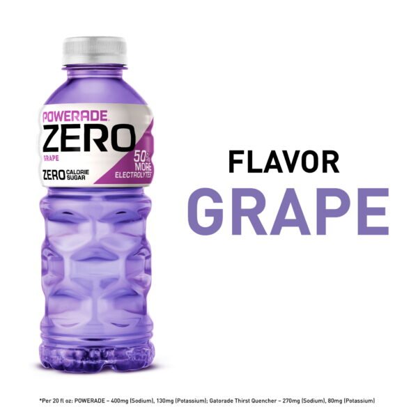 POWERADE Zero Sugar Grape Electrolyte Sports Drink Bottles, 20 fl oz, 8 Pack