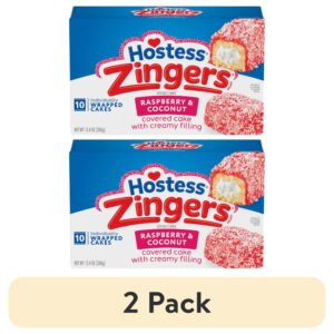 (2 pack) Hostess Zingers Snack Cakes, Raspberry & Coconut Covered Cake with Crème Filling, 10 Count, 13.4 oz Box