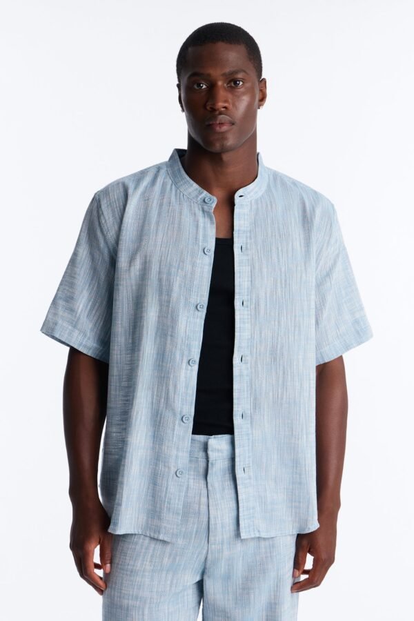 Slub Texture Cuban Collar Button Up Shirt