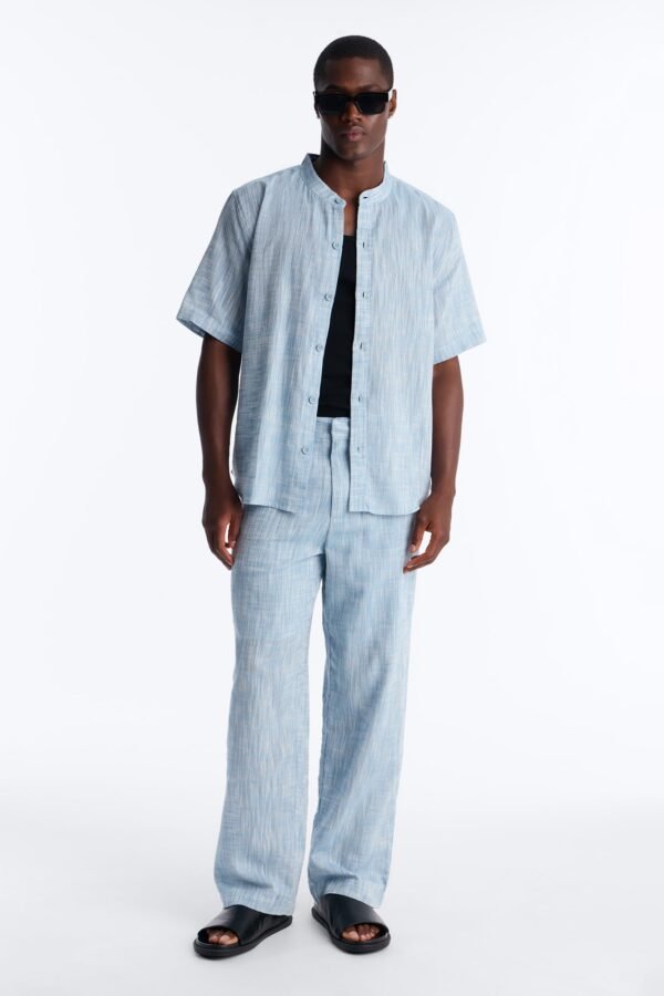 Slub Texture Cuban Collar Button Up Shirt