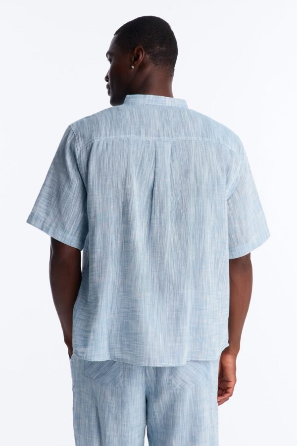 Slub Texture Cuban Collar Button Up Shirt