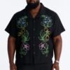 Blooming Embroidered Cuban Collar Button Up Shirt