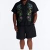 Blooming Embroidered Cuban Collar Button Up Shirt