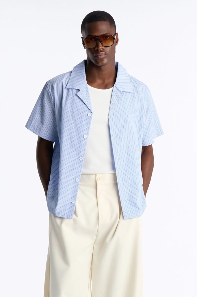Nocturnal Stripe Cuban Collar Button Up Shirt