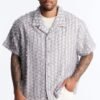 Coral Fringe Cuban Collar Button Up Shirt