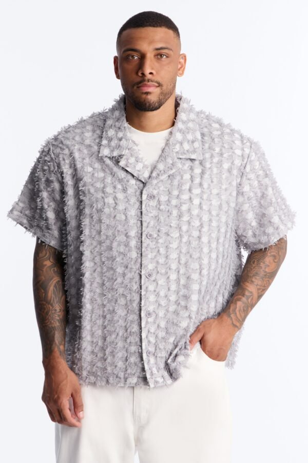 Coral Fringe Cuban Collar Button Up Shirt