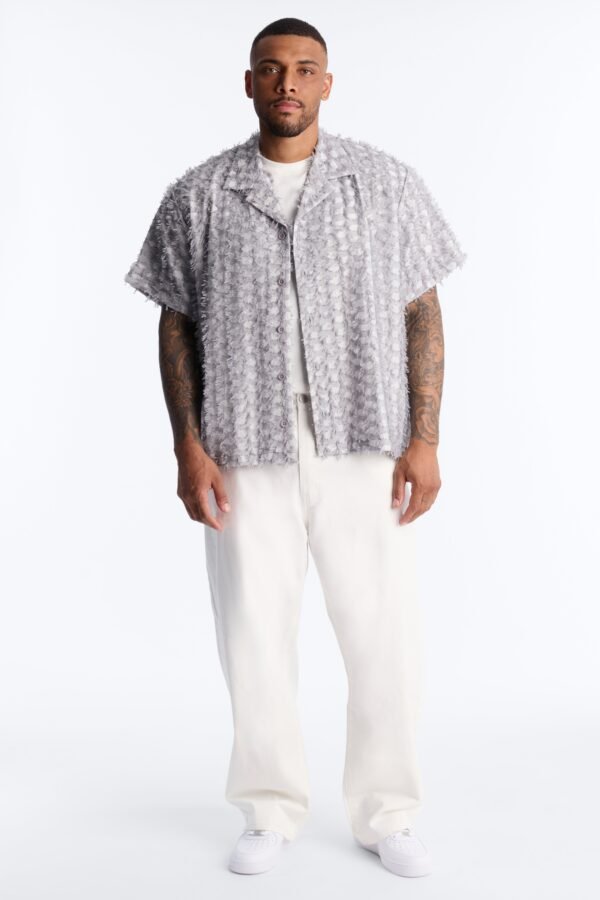 Coral Fringe Cuban Collar Button Up Shirt