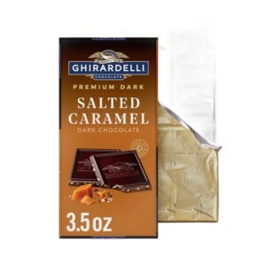 2617-white GHIRARDELLI PREMIUM DARK Salted Caramel Dark Chocolate Bar, 3.5 oz Bar