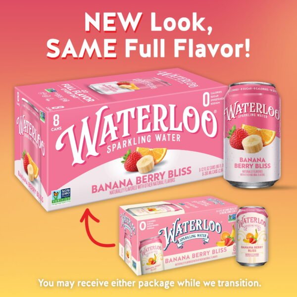 26d927b3-f959-4726-8842-e1e19e39a5bd.bd26a53d641ef3e6c9159ae691f77294.jpeg Waterloo Sparkling Water, Banana Berry Punch, 12 fl oz, 8 Pack Cans