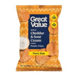 2857-white Great Value Cheddar and Sour Cream Ripple Potato Chips Party Size, 12.5 oz Bag