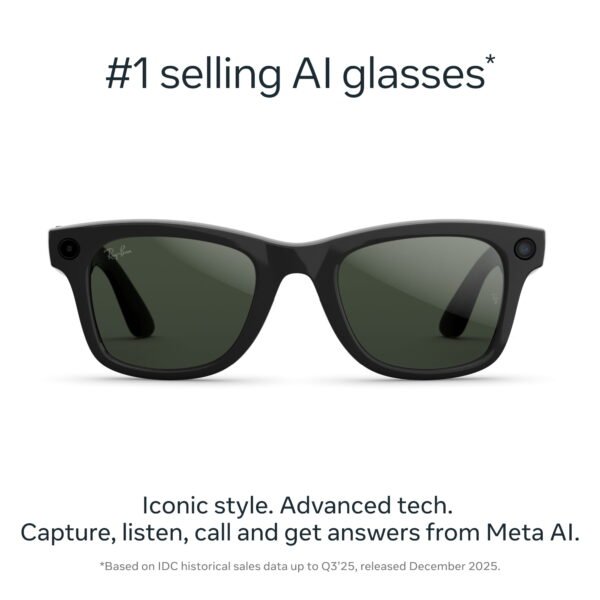Ray-Ban Meta (Gen 2), Wayfarer, Shiny Black, Transitions® Graphite Green Lenses | Smart AI Glasses