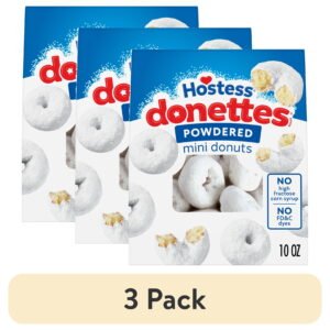 (3 pack) Hostess Donettes, Powdered Mini Donuts, 10 oz Bag