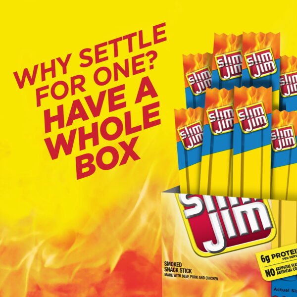 Slim Jim Smoked Jerky Meat Snack Sticks, Mild Flavor, 6g Protein Per Serving, Halloween Snacks, 0.28 oz. (26-Count)