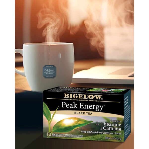 Bigelow Peak Energy Plus Extra L-Theanine & Caffeine, Black Tea Bags, 18 Count