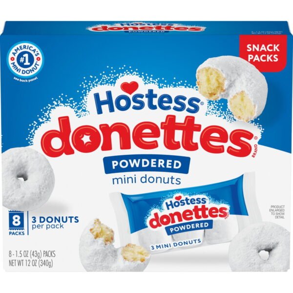 (2 pack) Hostess Donettes, Powdered Mini Donuts, Box of 8 On the Go Packs