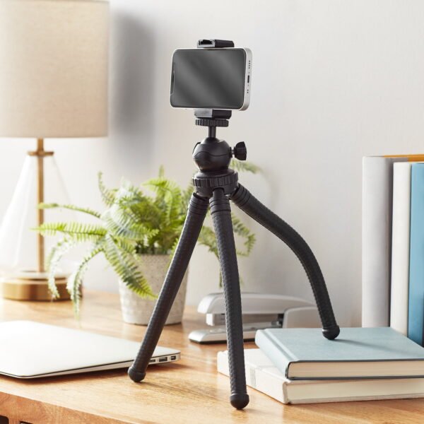 onn. Focus 12" Flexible Mini Tripod with Smartphone Cradle, GoPro Mount & Adjustable Ball Head, Portable Camera Tripod for Smartphones, Compact Cameras & Action Cameras, Black