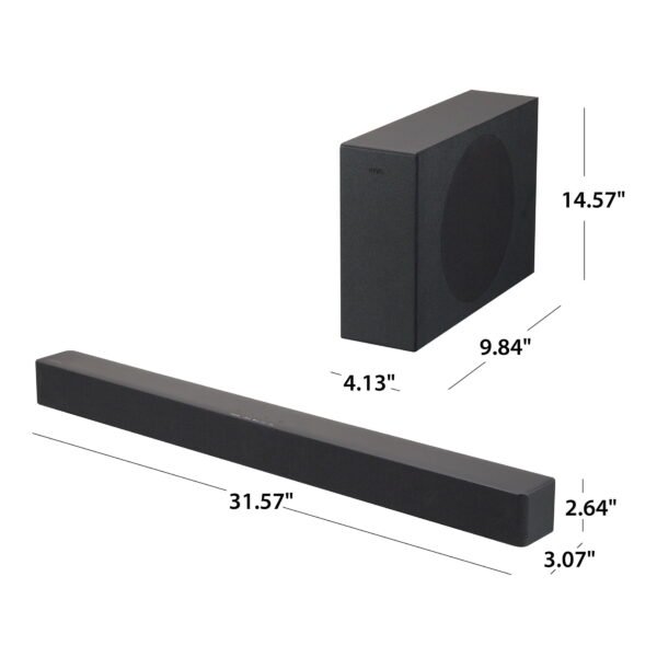 Onn 2.1 Soundbar System with Wireless Subwoofer, 480W Peak Power, Bluetooth, Black