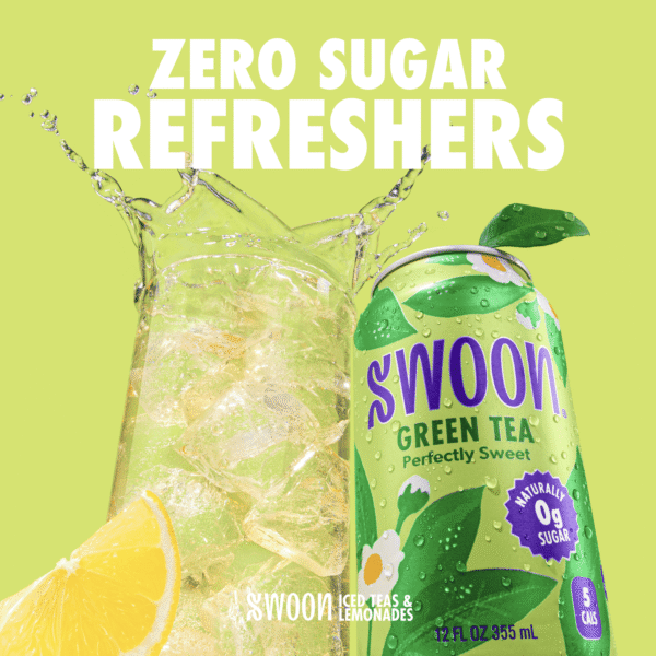66db7788-a6a9-4c34-bda8-fbcb2a2889d6.b24c26adf1ef16720fec575da5590047.png Swoon Zero Sugar Perfectly Sweet Green Tea, 5 Calories, Sugar Free, 12 fl oz Can, 4 Pack