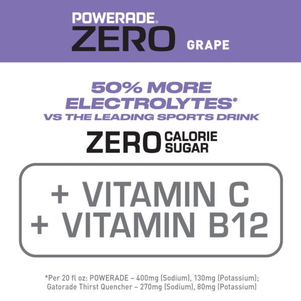 POWERADE Zero Sugar Grape Electrolyte Sports Drink Bottles, 20 fl oz, 8 Pack