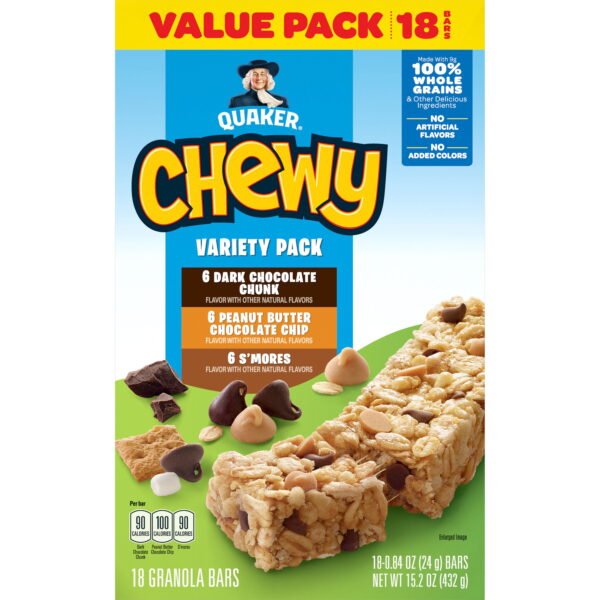 Quaker Chewy Granola Bars, Variety Pack, 15.2 oz, 18 Count