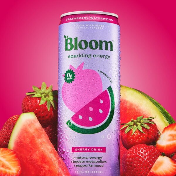 Bloom Nutrition Sparkling Energy Drink, Strawberry Watermelon, 12 fl oz Single Can