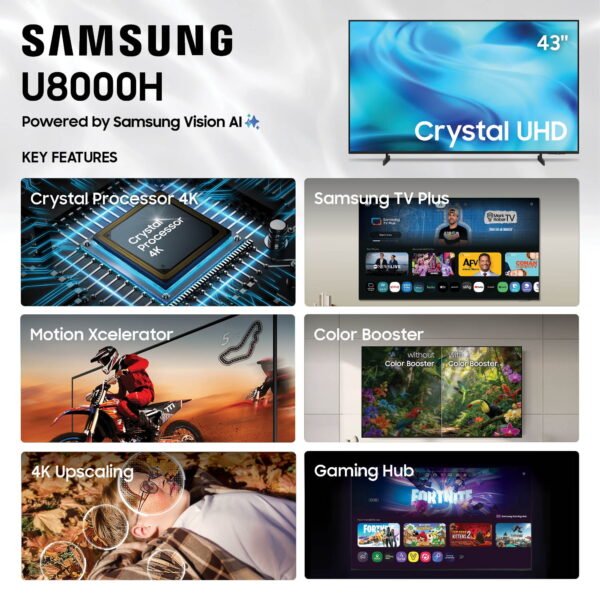 Samsung 43” Class U8000H Series Crystal UHD 4K UHD Samsung Vision AI Companion Smart Tizen TV 2026 - UN43U8000HFXZA