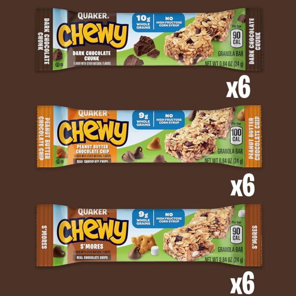 Quaker Chewy Granola Bars, Variety Pack, 15.2 oz, 18 Count