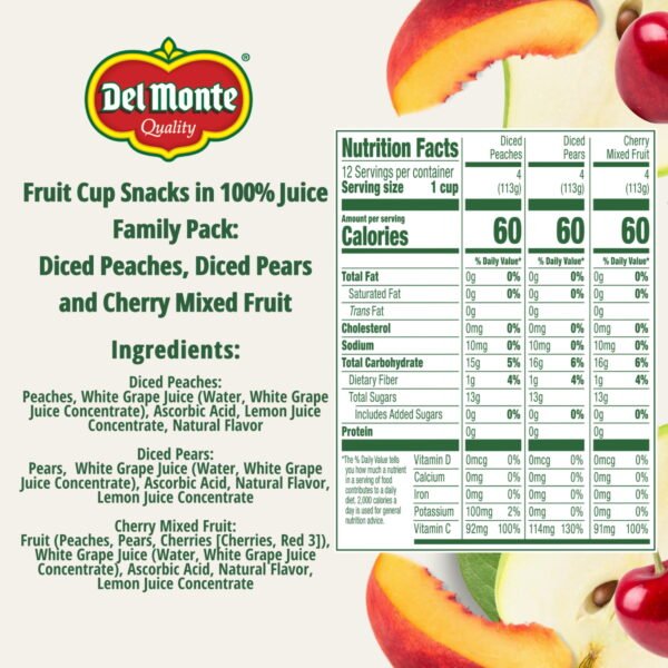 91518449-e103-4a80-b3da-7b0799f08728.df82db1917f4cbbb37831953a2eece2d.jpeg Del Monte Fruit Cup Snacks Variety Pack in 100% Juice 4 oz Cups (Pack of 12)
