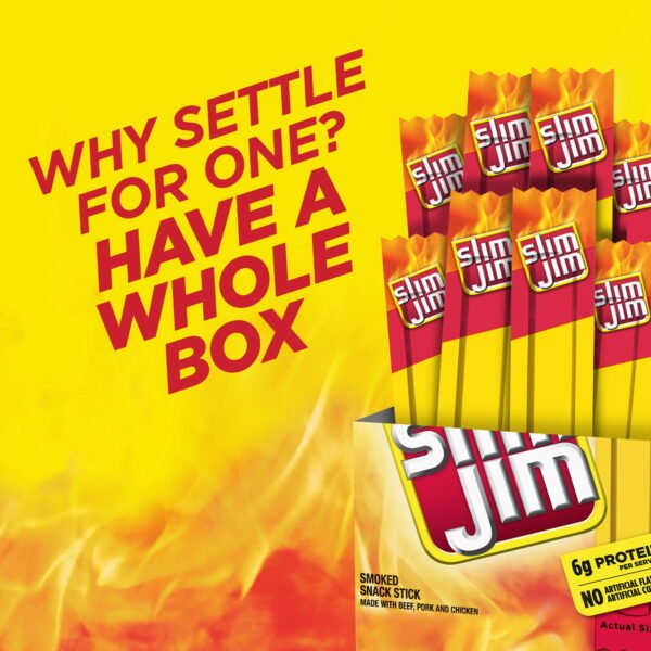 Slim Jim Smoked Jerky Meat Snack Sticks, Original Flavor, 6g Protein Per Serving, Halloween Snacks, 0.28 oz. (26-Count)