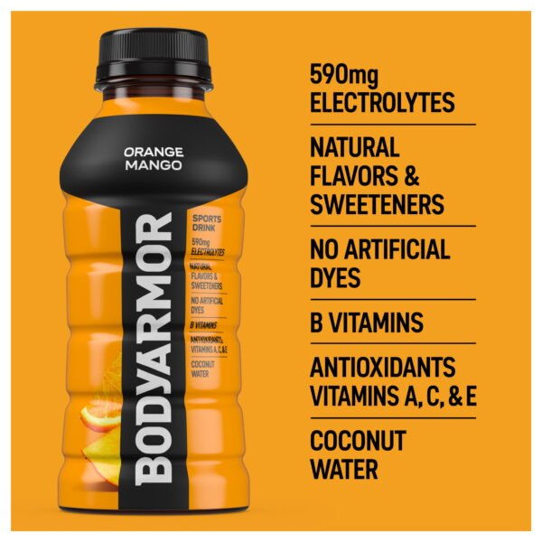 9b66035f-c882-4af6-8bb8-7c54d0bfa822.2cb6ca85d5578374d1fe0f6c17906017.jpeg BODYARMOR Orange Mango Electrolyte Sports Drink Bottles, 12 fl oz, 8 pack