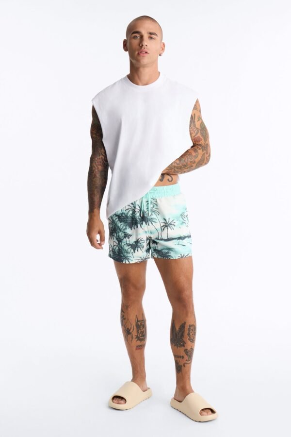 Tropical Palms Swim Trunk 4″