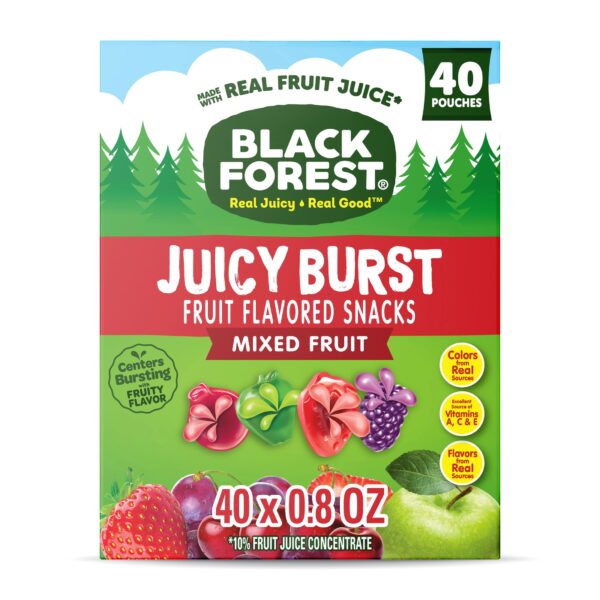 Black Forest Juicy Burst Fruit Flavored Snacks, Mixed Fruit, 0.8 oz, 40 Count