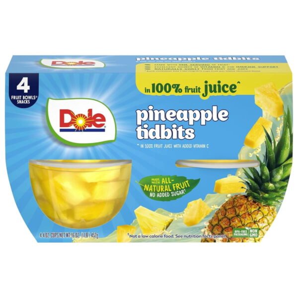 Dole-Fruit-Bowls-Pineapple-Tidbits-in-100-Pineapple-Juice-4-Ounce-4-Cups_a8234c22-a0ec-419f-ab89-a7d958fce46b.bad1cb71b6954608f27397b2e80165e9.jpeg Dole Fruit Bowls Pineapple Tidbits in 100% Fruit Juice, 4 oz Cups (4 Pack)