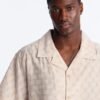 Textured Checkered Cuban Collar Button Up Shirt