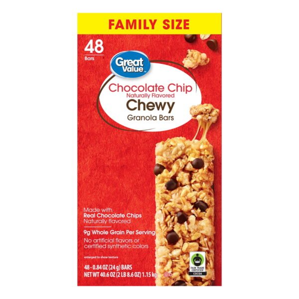 Great-Value-Chocolate-Chip-Chewy-Granola-Bars-Family-Size-0-84-oz-48-Count_131d14cb-e564-47de-b2e4-47a3f15d9d29.9b712532d489ff9f3134119cef7f9afe.jpeg Chocolate Chip Chewy Granola Bars, Family Size, 0.84 oz Bars, 48 Count