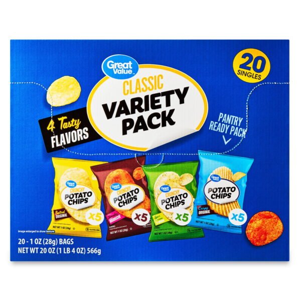 Great-Value-Classic-Chips-Variety-Pack-1-oz-20-Count_ff4c204b-8981-4521-876e-d441393b954c.10e6c9d6906402603cdd55447d025a99.jpeg Classic Potato Chips Variety Pack, 1 oz, 20 Count Box
