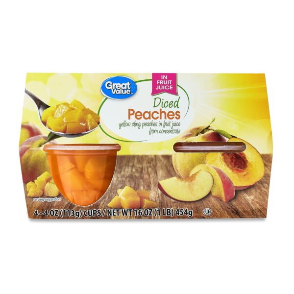 Great-Value-Diced-Peaches-in-Juice-4-oz-4-Count_71b8c5ba-ffd5-4883-b554-e44e66a65fd4.78863e38d7bb6b833baab558778f05d6.jpeg Diced Peaches in Juice, 4 oz, 4 Count