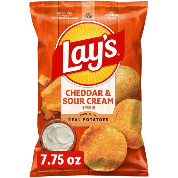 Lay-s-Potato-Chips-Cheddar-Sour-Cream-7-75-oz-Bag_d5e4dbee-3b52-4cf4-bf4c-9cf7edf9b89a.7818827b049064b675cf930a25d594f8.jpeg Lay's Potato Chips, Cheddar & Sour Cream, 7.75 oz Bag