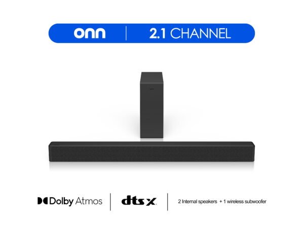 Onn 2.1 Soundbar System with Wireless Subwoofer, 480W Peak Power, Bluetooth, Black