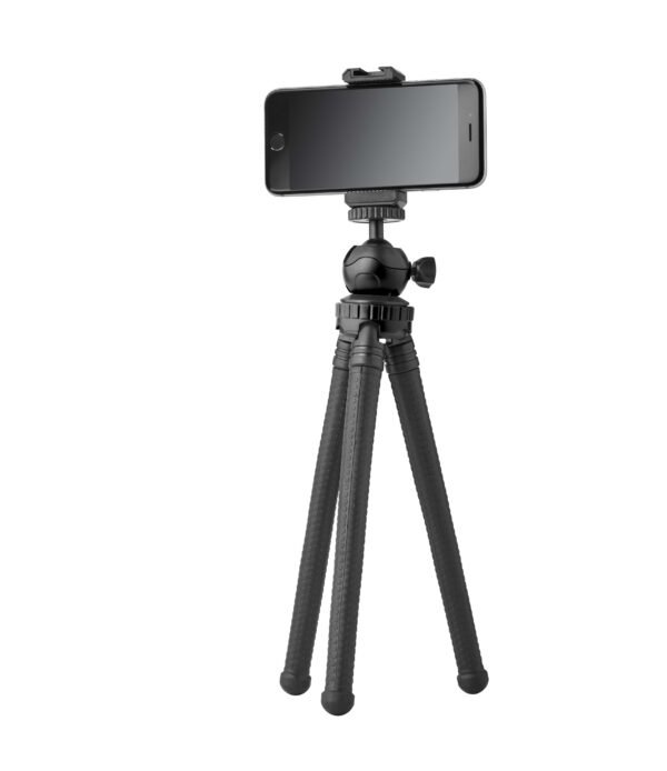 onn. Focus 12" Flexible Mini Tripod with Smartphone Cradle, GoPro Mount & Adjustable Ball Head, Portable Camera Tripod for Smartphones, Compact Cameras & Action Cameras, Black