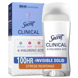 Secret Clinical 100HR Antiperspirant Deodorant for Women, Invisible Solid, Stress Response, 2.6 oz