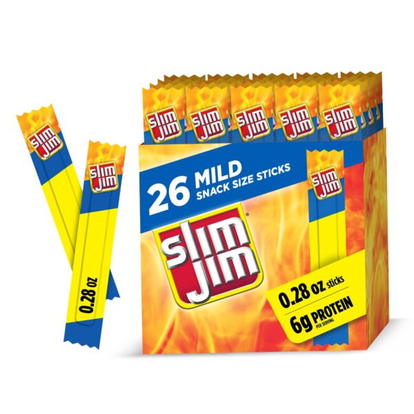 Slim Jim Smoked Jerky Meat Snack Sticks, Mild Flavor, 6g Protein Per Serving, Halloween Snacks, 0.28 oz. (26-Count)