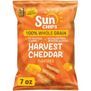 SunChips 100% Whole Grain Harvest Cheddar Snack Chips Bag, 7 oz​