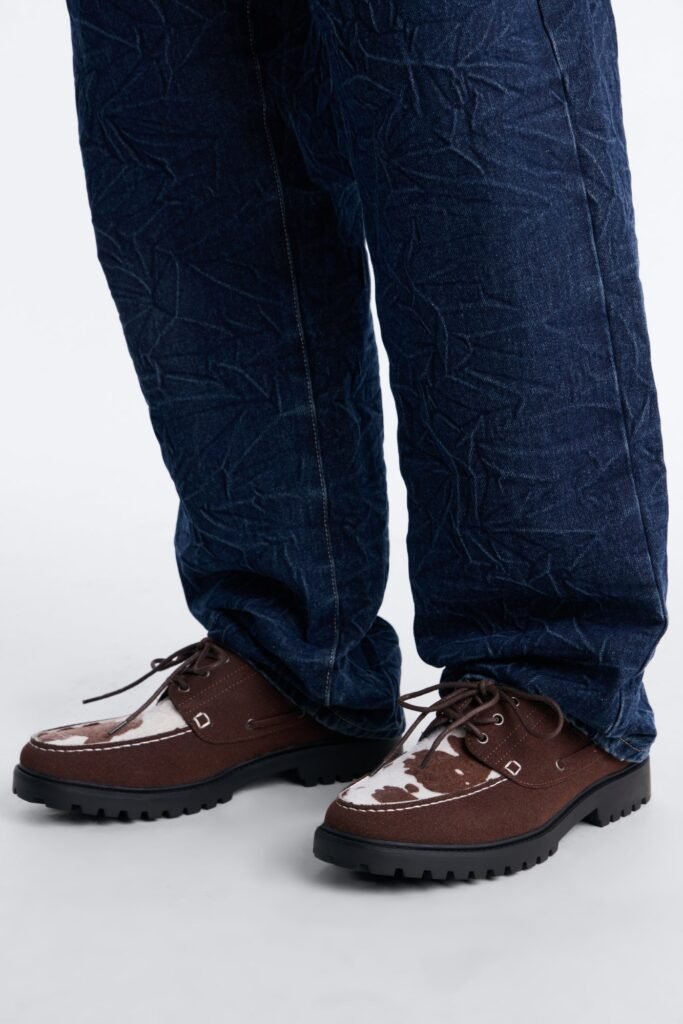 Faux Suede Cow Print Chunky Loafer