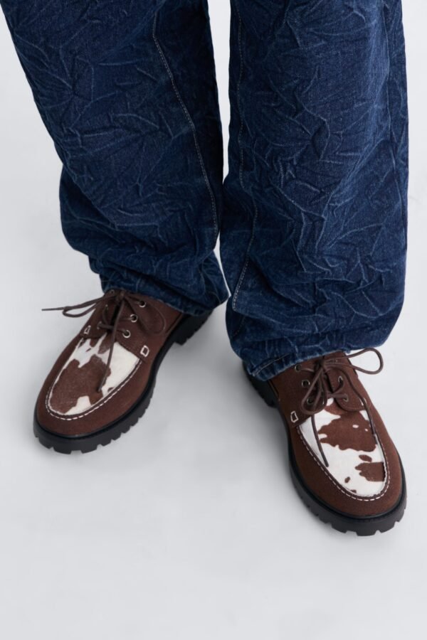 Faux Suede Cow Print Chunky Loafer