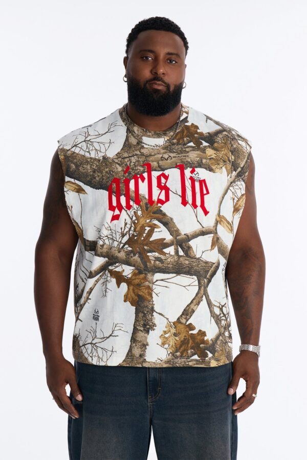 Real Tree Snow Girls Lie Flock Fleece Muscle Tee