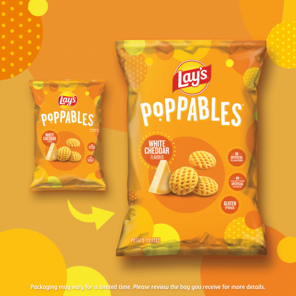 afa24031-0ace-45dc-adcd-fe122fb5e231.45af584833d4ddcf8c7335d27307b83e.png Lay's Poppables White Cheddar Flavored Potato Snack Chips, 5 Oz Bag