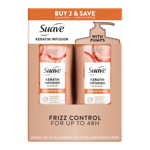 Suave Keratin Infusion Smoothing Shampoo & Conditioner Set For Frizzy Hair, 28 FL OZ Each