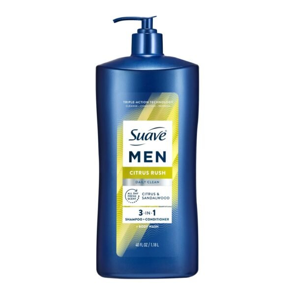 bb-18257104673 Suave Men Citrus Rush 3-in-1 Shampoo, Conditioner & Body Wash with Glycerin & Keratin, 40 OZ