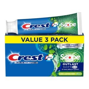Crest Toothpaste, Premium Plus Scope Outlast Fluoride Toothpaste, Mint, 5.2 oz, 3 pack